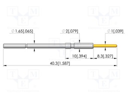 Test needle; Spring compression: 4mm; 8mm; 20A; CuBe; gold-plated