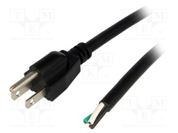 Cable; NEMA 5-15 (B) plug,wires; 5m; black; PVC; 3x16AWG; 13A; 125V