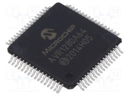AVR microcontroller; EEPROM: 512B; SRAM: 16kB; Flash: 128kB; TQFP64