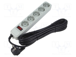 Plug socket strip: protective; Sockets: 5; 250VAC; 16A; white; 4.5m