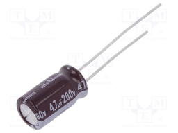 Capacitor: electrolytic; THT; 4.7uF; 200VDC; Ø6.3x11mm; ±20%