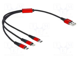 Cable; USB 2.0; Apple Lightning plug,USB A plug,USB C plug x2
