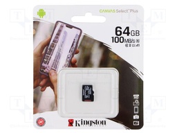 Memory card; microSD; R: 100MB/s; W: 80MB/s; Class 10 UHS I U3