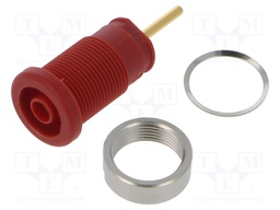 Connector: 4mm banana; socket; 24A; 1kV; red; gold-plated; soldered