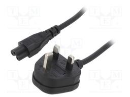 Cable; 3x0.75mm2; BS 1363 (G) plug,IEC C5 female; PVC; 1m; black