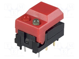 Switch: push-button; Pos: 2; SPDT; 0.03A/12VDC; red; Leads: for PCB