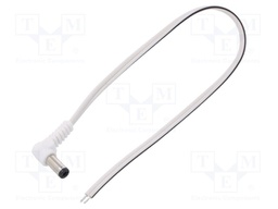 Cable; wires,DC 5,5/2,5 plug; angled; 0.5mm2; white; 0.2m