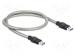 Cable; USB A plug,both sides; 0.5m; silver; 24AWG,28AWG; 5Gbps