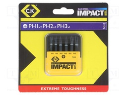 Screwdriver bits; Pcs: 6; Package: blister; 50mm; Bit: Phillips