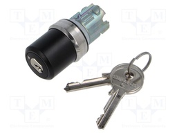 Switch: rotary with key; Stabl.pos: 2; 22mm; black; Illumin: none