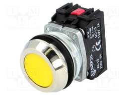 Switch: push-button; Stabl.pos: 1; NC + NO; 30mm; yellow; IP56