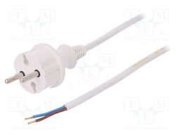 Cable; CEE 7/17 (C) plug,wires; 3m; white; PVC; 2x1mm2; 16A; 250V