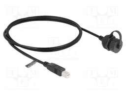 Cable; with flap; USB B socket,USB B plug; 1m; black; IP68; 24AWG