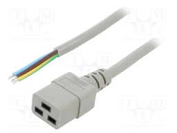 Cable; 3x1.5mm2; IEC C19 female,wires; PVC; Len: 2m; grey; 16A; 250V