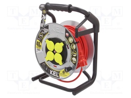 Extension lead; reel,with non-rotating sockets; Sockets: 4; red