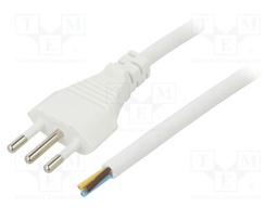 Cable; 3x0.75mm2; CEI 23-50 (L) plug,wires; PVC; 1m; white; 10A