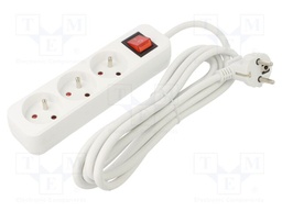 Extension lead; 3x1mm2; Sockets: 3; rubber; white; 3m; 10A
