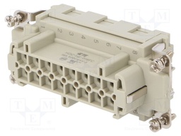 Connector: HDC; female; HE; PIN: 16; 16+PE; size 6; w/o contacts; 16A