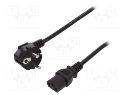 Cable; CEE 7/7 (E/F) plug angled,IEC C13 female; 750mm; black