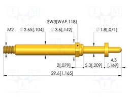 Test needle; Spring compression: 4mm; 5mm; 8A; CuBe; gold-plated