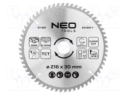 Circular saw; Ø: 216mm; Teeth: 60; cemented carbide; Øhole: 30mm