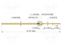 Test needle; Spring compression: 4mm; 5mm; 3A; CuBe; gold-plated
