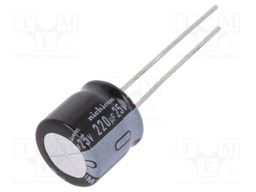 Capacitor: electrolytic; THT; 220uF; 25VDC; Ø10x9mm; Pitch: 5mm