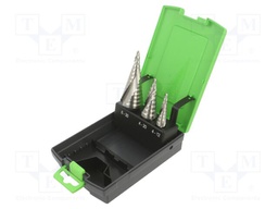 Drill set; high speed steel; 3pcs; Drill Bit: conical,multistep