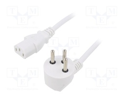 Cable; IEC C13 female,IS1-16P (H) plug angled; PVC; 1m; white