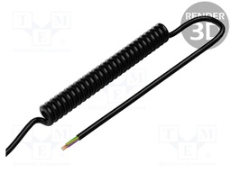 Wire: coiled; 7x0,5mm2; unshielded; PUR; black; 300V; 1500mm; 6000mm