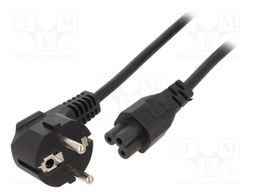Cable; CEE 7/7 (E/F) plug angled,IEC C5 female; 1m; black; PVC