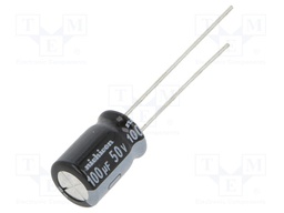 Capacitor: electrolytic; THT; 100uF; 50VDC; Ø8x11.5mm; Pitch: 3.5mm