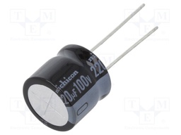 Capacitor: electrolytic; THT; 220uF; 100VDC; Ø16x15mm; Pitch: 7.5mm