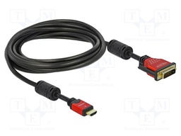 Cable; DVI-D (24+1) plug,HDMI plug; Len: 5m; black; 28AWG; Core: Cu