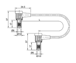 Connection cable; socket angled 6mm,both sides; non-insulated