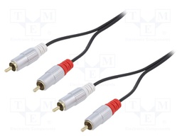 Cable; RCA plug x2,both sides; 2m; Plating: gold-plated; black