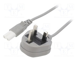 Cable; 2x0.75mm2; BS 1363 (G) plug,IEC C7 female; PVC; 3m; grey