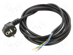 Cable; 3x0.75mm2; CEE 7/7 (E/F) plug angled,wires; PVC; 3m; black