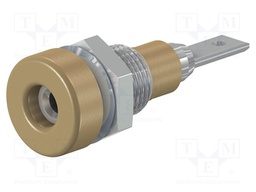 Socket; 2mm banana; 10A; 23mm; brown; soldered,on panel; insulated