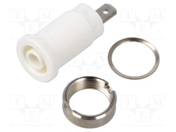 Socket; 4mm banana; 24A; white; nickel plated; screw,on panel