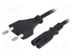 Cable; CEE 7/16 (C) plug,IEC C7 female; 1.5m; Sockets: 1; black