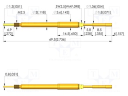 Test needle; Spring compression: 5mm; 5.5mm; 5A; steel; Ø: 2mm; flat