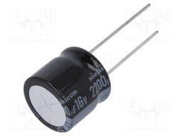 Capacitor: electrolytic; THT; 2200uF; 16VDC; Ø16x15mm; Pitch: 7.5mm