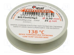 Tin; lead free; Bi57Sn42Ag1; 0.5mm; 25g; reel; Flux: flux free