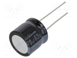 Capacitor: electrolytic; THT; 470uF; 63VDC; Ø16x15mm; Pitch: 7.5mm