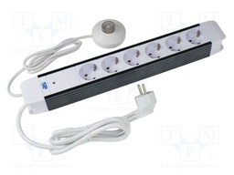 Extension lead; 3G1.5mm2; with foot switch; Sockets: 6; PVC; white