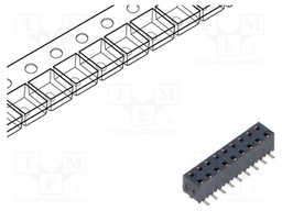 Connector: pin strips; female; PIN: 18; 2mm; gold-plated; SMT; reel