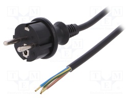 Cable; SCHUKO plug,CEE 7/7 (E/F) plug,wires; 5m; black; PVC; 16A