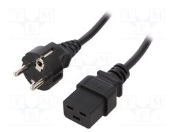 Cable; CEE 7/7 (E/F) plug,IEC C19 female; 1m; black; 16A; 250V