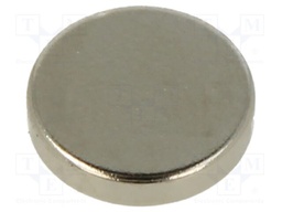 Magnet: permanent; NdFeB; 11N; Ø: 10mm; H: 2mm; Plating: nickel; disk